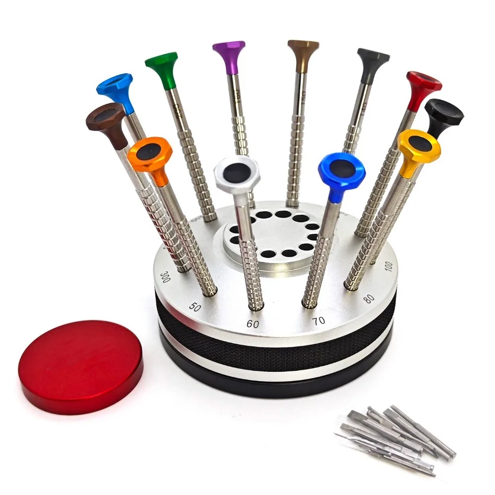 12個の高品質ドライバーセット高精度全鋼製ドライバー、時計修理用に回転できるボトムベアリング付き