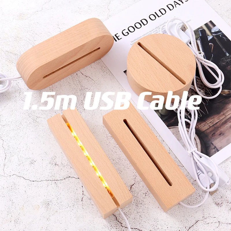 5mm Acrylic Led Base Wooden 3D Night Lights Display Stand with Led Lights USB AAA Batteries Powered for Plexiglass Arts Lamps