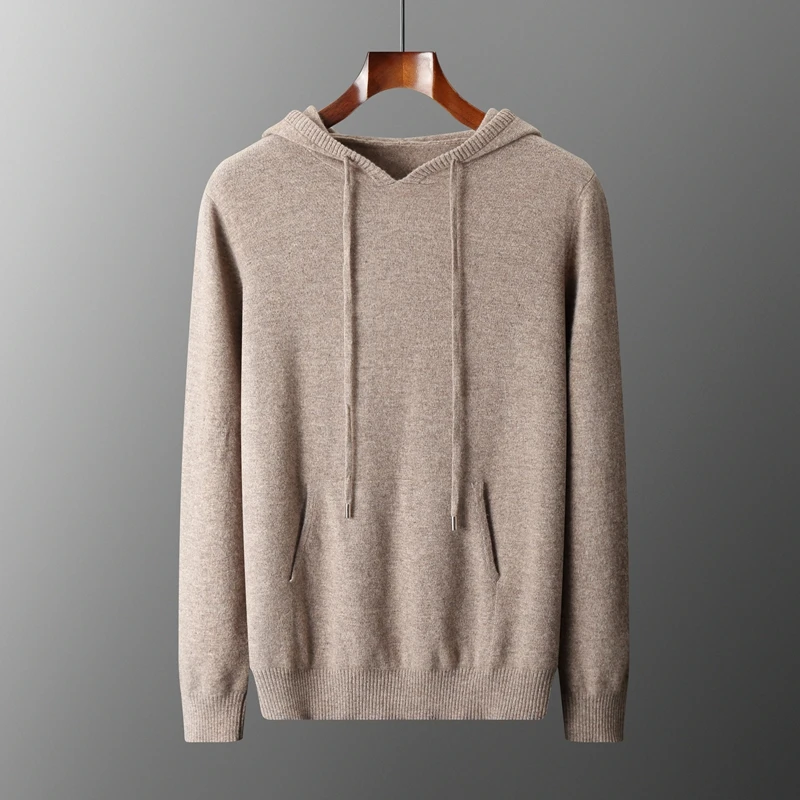 Men Tops 100% Merino Wool Hoodie Large Size Casual Sweatshirt Line Ready-To-Wear High-End Sweater Autumn and Winter Knit Jumper