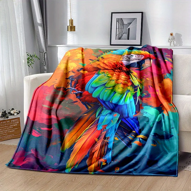 Vibrant Parrot Print Blanket Soft Anti-Pilling Flannel Blanket for All Seasons Home Decor Outdoor Travel
