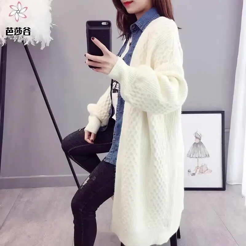 

New Women Solid Color Loose Thick Warm Sweater Cardigan 2023 Ladies Spring Autumn V Neck Knitted Coat Female Casual Tops Sweater