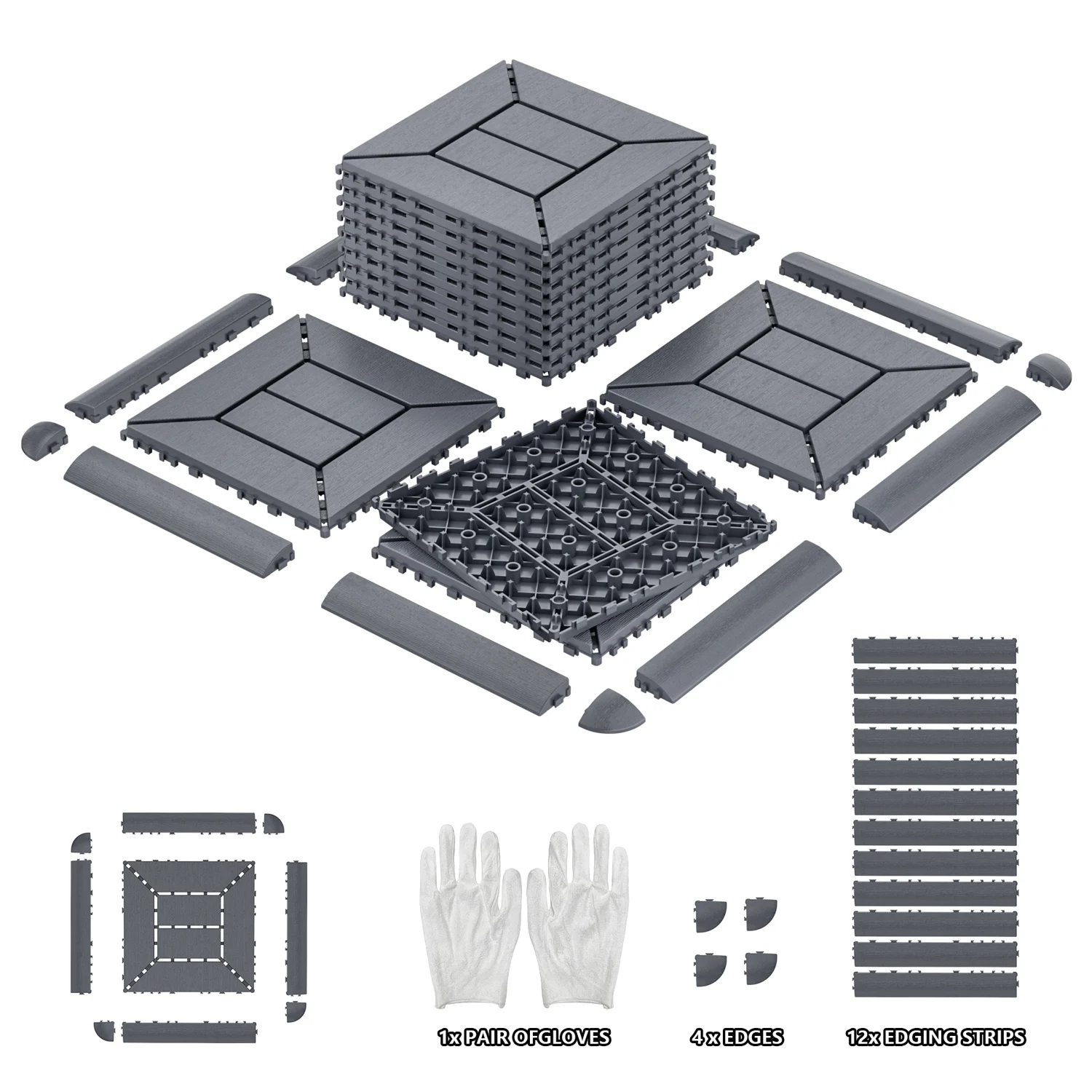 

Пластиковые модульные плитки для террасы (60 шт.) - 30x30 см, напольное покрытие для улицы, плитки для террасы у бассейна, двора, балкона