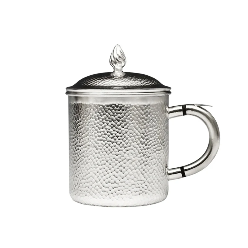 

Серебряная чашка ручной работы из чистого серебра, чайная чашка, 99, теплоизоляционный бытовой чайный сервиз из чистого серебра 99.