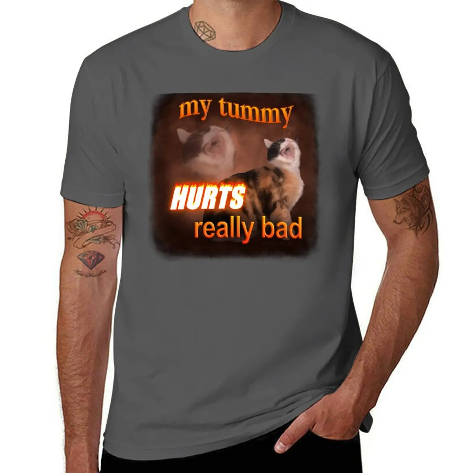 

My Tummy Hurts Really Bad - Cat word art T-Shirt blue archive quick-drying anime clothes shirts graphic men clothes