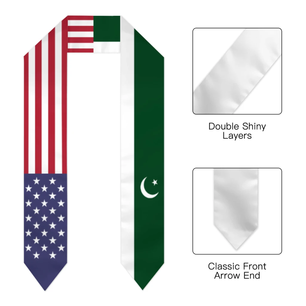 Graduation Sash Pakistan & USA United States Flag Stole Shawls Graduate Wraps Scraf International Student Pride Gifts