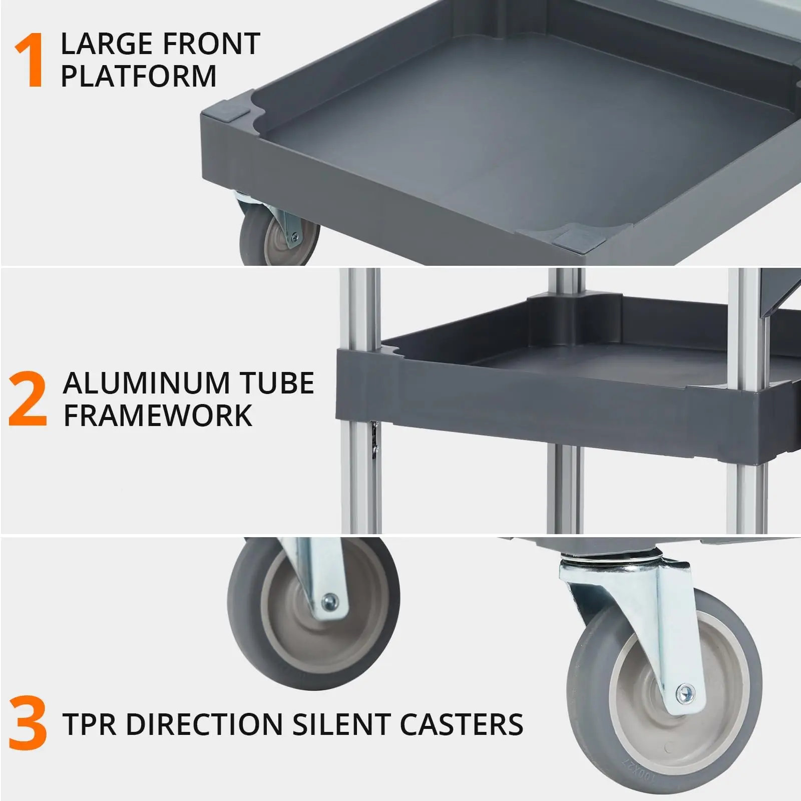 Janitorial Cleaning Cart on Wheels with 3 Shelves, 25 Gallon VinylBag and Cover w lid, Heavy-Duty, Gray