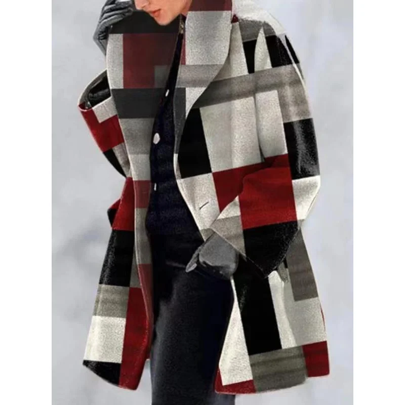 Manteau à carreaux en laine pour femmes, vêtements pour femmes, grande taille, européen et américain, transfrontalier, en stock, chaud, hiver, 2022, W17