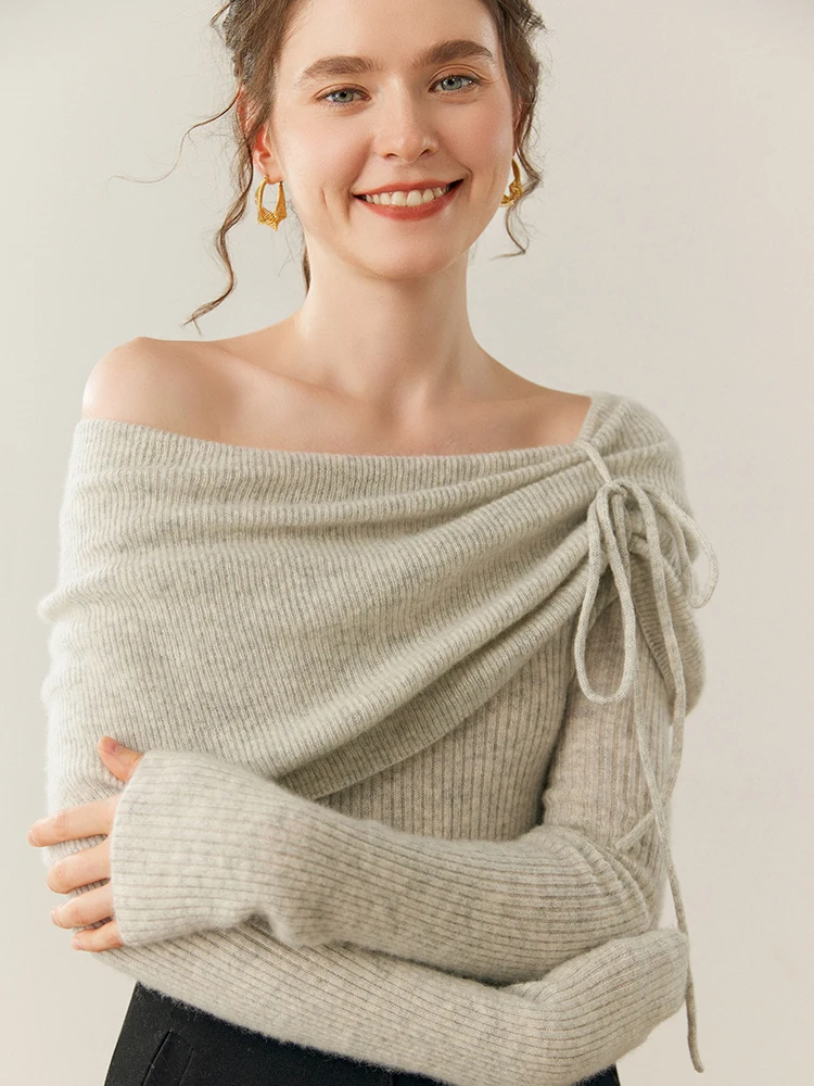 

Soft 100% Pure Cashmere Pullover Sweater Women Autumn Winter Slash Neck Soild Slim Fit Elegant Basic Long Sleeve Tops High-end