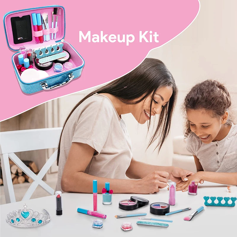 Kids Makeup Kit for Girl Real Washable Makeup Set Toys Little Girls Pretend Play for Toddler Kid Children Princess Birthday Gift