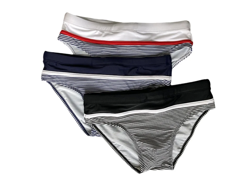 Celana renang segitiga celana remaja elastis mode Eropa dan Amerika bergaris pria profesional pantai tepi laut10052
