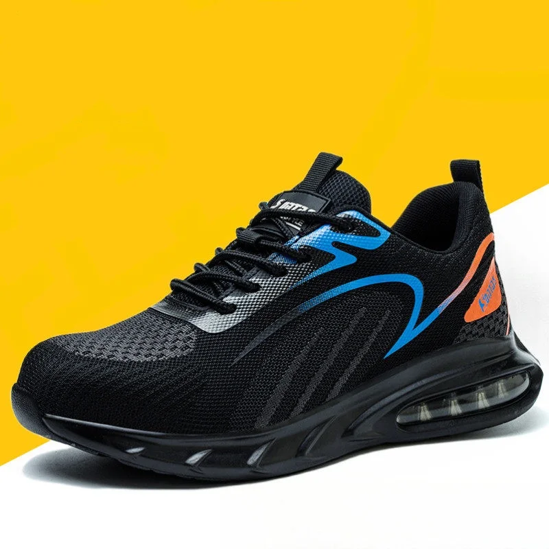 plus size men casual breathable steel toe covers work shoes summer worker safety boots air cushion insulated sneakers protection