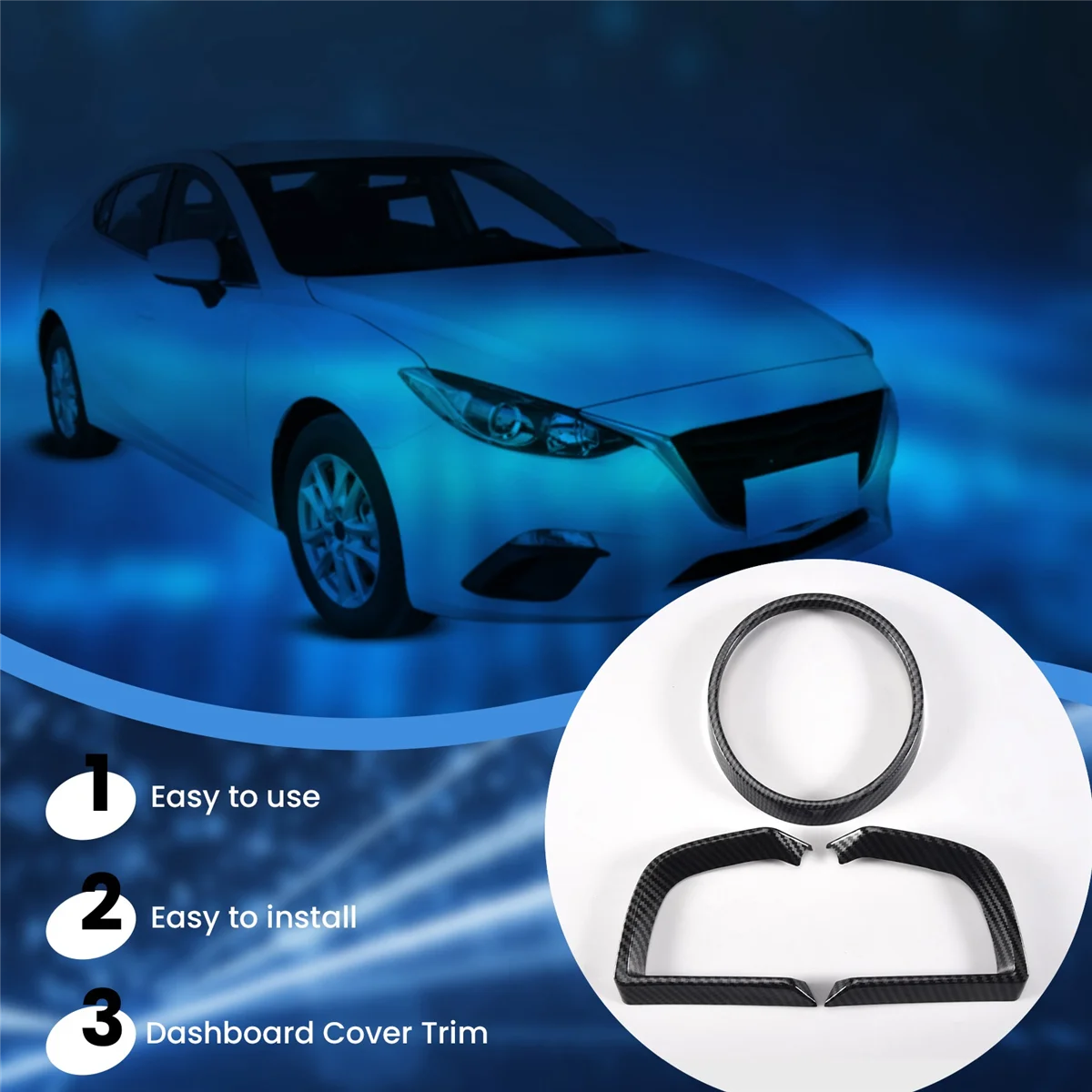 لمازدا 3 Axela 2014-2018 ألياف الكربون لوحة القيادة الداخلية أداة غطاء إطاري الكسوة #6