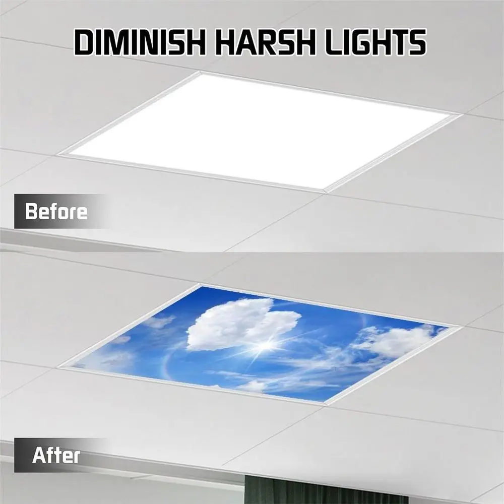 122*61cm Lampshade Anti-glare 13 Styles Magnetic Light Filters Cloud with 10 Magnetic Buckles Fluorescent Light Covers Offices