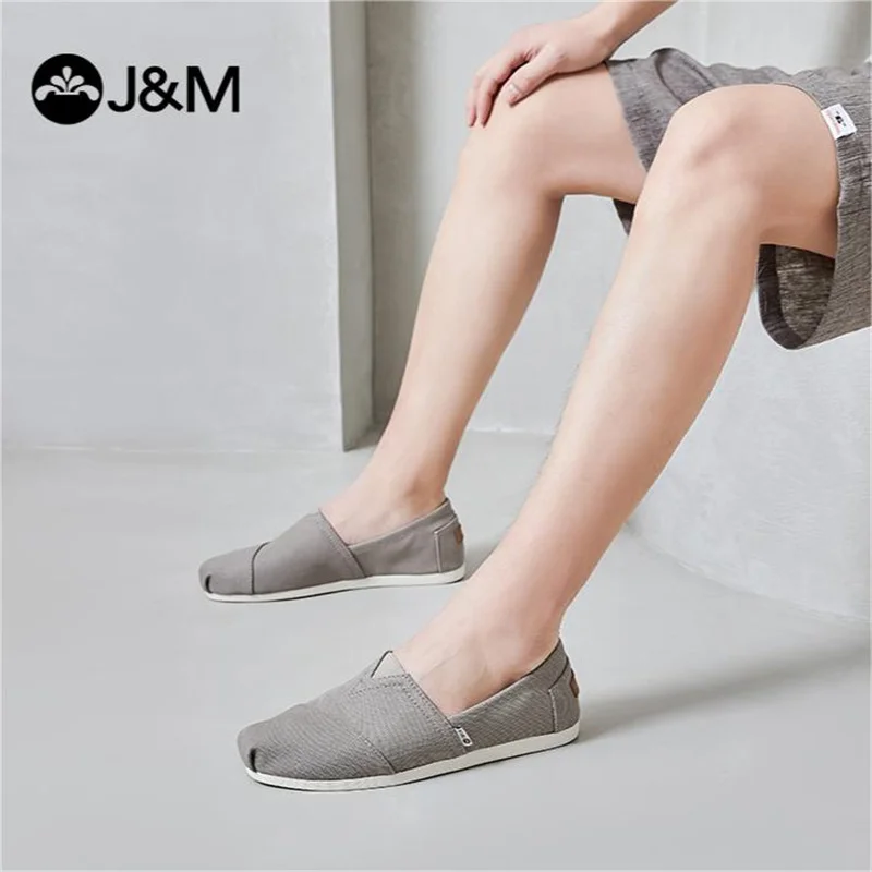 J&M Canvas Shoes Fashion Men Shoes Summer Autumn Breathable Flats Casual Shoes Slip-on Cloth Shoes Black Sneakers