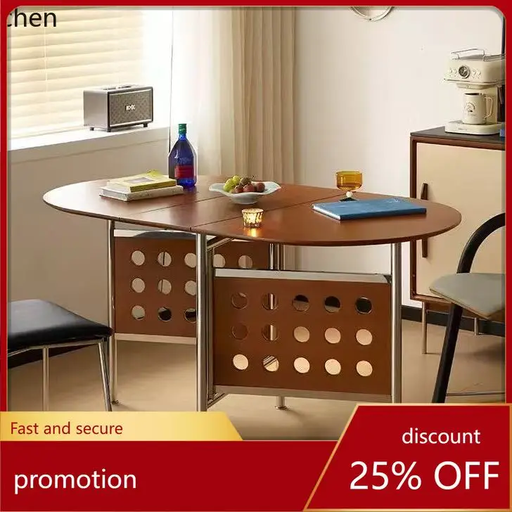 HXL Foldable Rock Slab Dining Table and Chairs Oval Household Small Apartment Solid Wood Extendable Dining Table