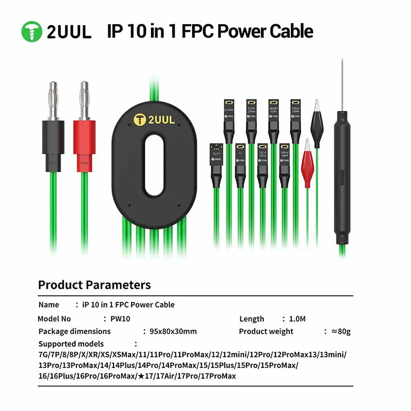 

Кабель питания 2UUL IP 10-в-1 FPC с ультрагибким сердечником из чистой меди для запуска и тестирования iPhone 7-17 при ремонте