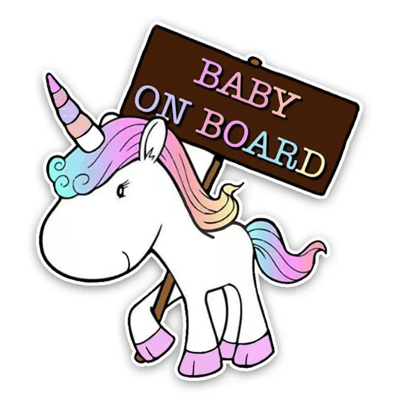 รถสติกเกอร์สติกเกอร์ส่วนบุคคล Unicorn BABY ON BOARD รถน่ารักตกแต่งสติกเกอร์กันน้ำและกันแดด PVC 17*15ซม.