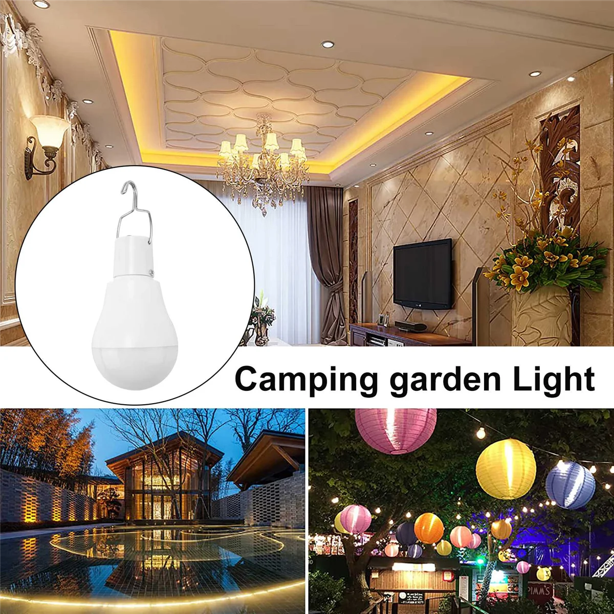 Portable LED Solar Light 15W Bulb LED Lamp USB Rechargeable Solar Powered Outdoor/Indoor Travel Camping Garden Light