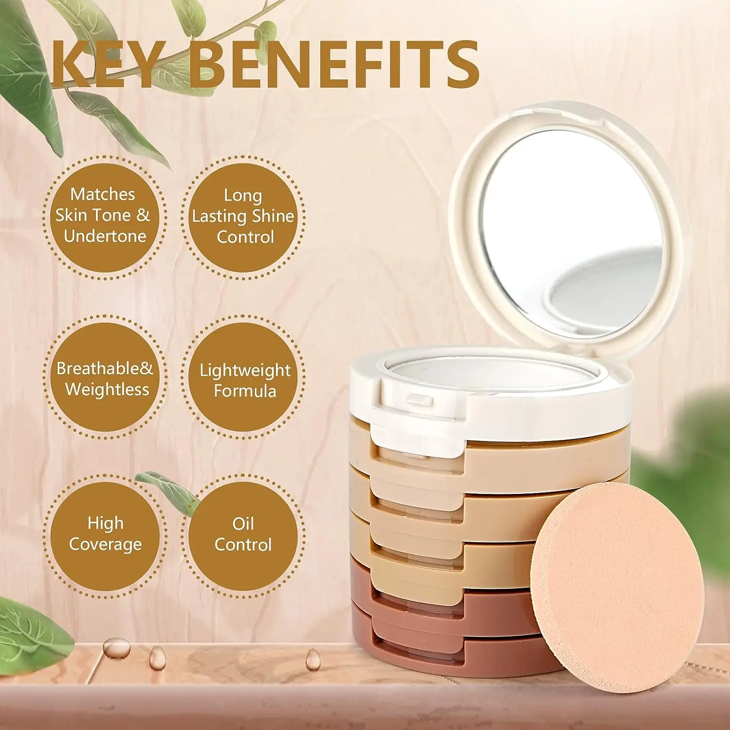 Five Color and Five Layer Powder, Powder Brighten Skin Color Control Oil Set Makeup Powder Honey Powder Color Makeup Plate