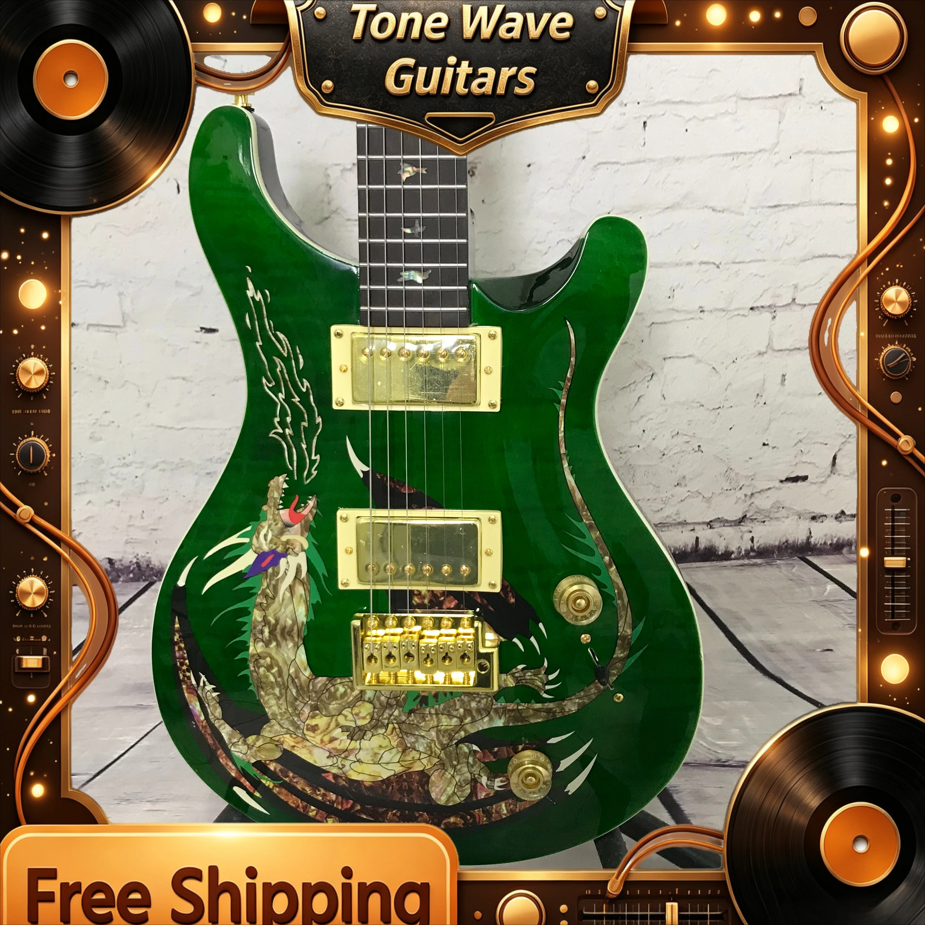2026 New Green Dragon PRS Gold HH Pickup Rose Wood Fingerboard Solid Body Exquisite Painting Free Shipping