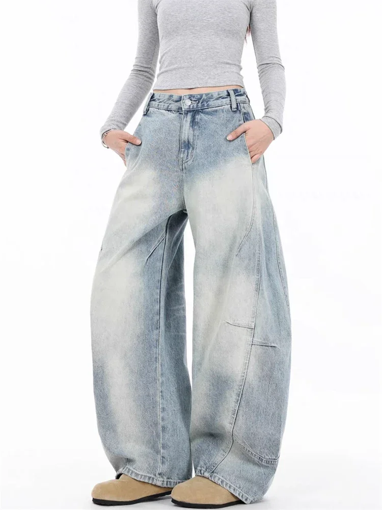 Light Blue Autumn Vintage Classic Loose Fitting Women's Jeans New Simple Button Fashion Casual Full-length Straight Leg Women's