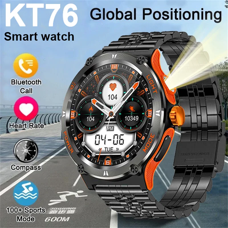 

2024 New KT76 Outdoor Smartwatch Men's Flashlight Sports Fitness bracelet Blood Pressure 3ATM Waterproof smartwatch Android IOS