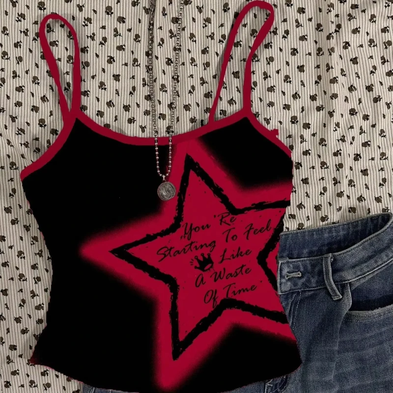Gothic Vintage CONTRAST COLOR Tank Tops Women Sleeveless Starry Print Graphic Tops Streetwear Japanese Vest Grunge Tops E-girls
