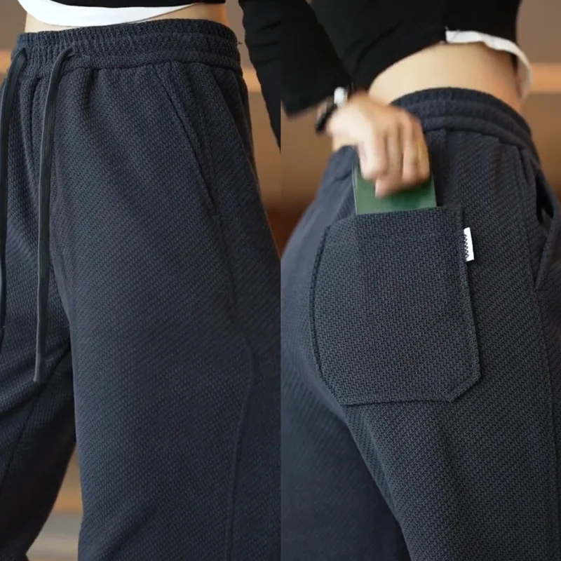 

Мужские повседневные трикотажные брюки прямого кроя свободного покроя с эластичным поясом, брюки в стиле «папа», модные, универсальные, удобные, из полиэфирного волокна