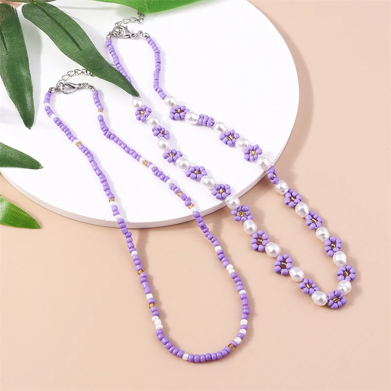 2 Teile/satz Mode Bunte Perlen Halsketten für Frauen Handgemachte Blume Perlen Choker Halsketten Mädchen Party Festival Schmuck Gifs – Detail 8