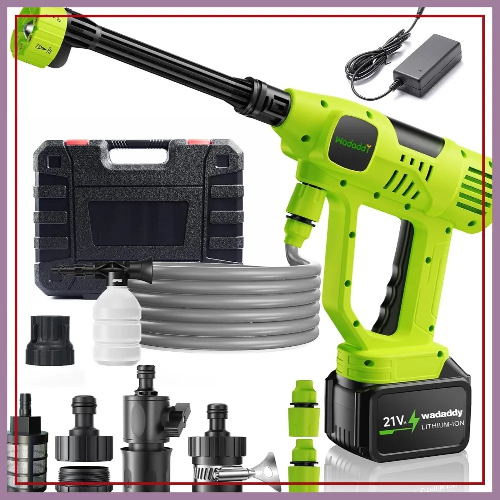 

Cordless Car Washer 1100PSI Portable Cleaner 6-in-1 Nozzle 10 Settings Battery Display Self-Priming for Car Garden Patio