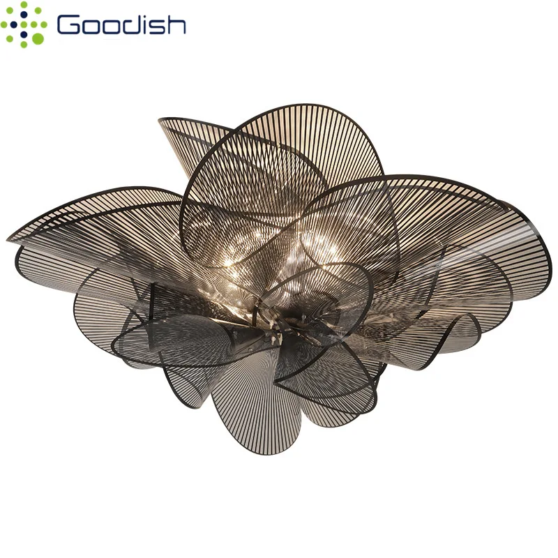 Modern Luxury Nordic Advanced Sense Black Flower Petal LED Home Ceiling Lights Lustre Lamp for Living Room Decoration Chandelier
