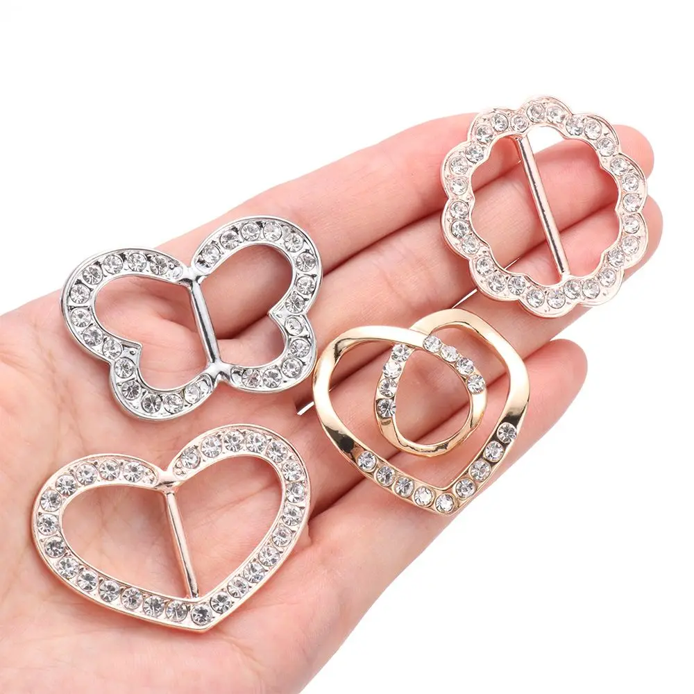 T-Shirt Clip Metal Rhinestone Buckle Heart Round Circle Scarf Ring Waist Buckle Silk Clasp Clothes Tighten Decorative Buckle