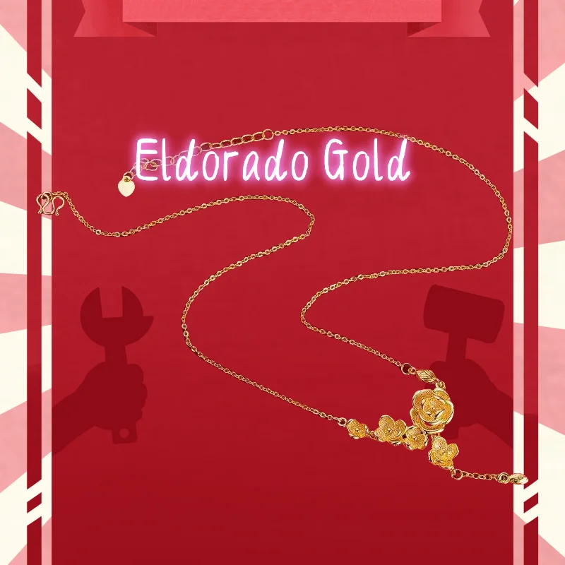 

Eldorado Gold 2025 Lover's gift24K Gold AU999 Rose Tassel Necklace | Hollow petals with micro - carved stamen, long gold - bead