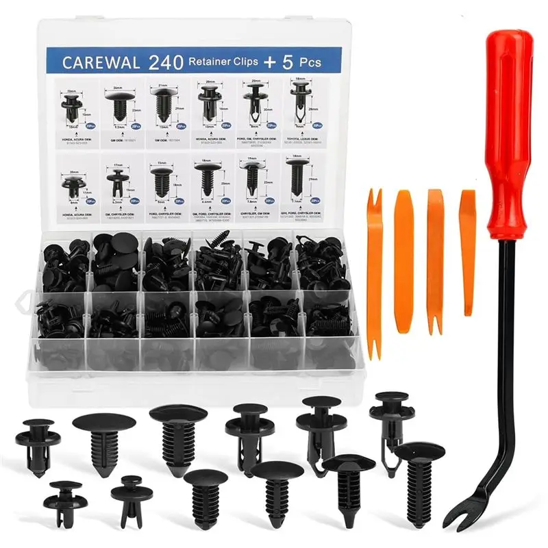 Excellent-240 Pcs Bumper Clips Car Clips Plastic Rivets Of 16 Most Sizes And 5 Fastener Removers Fasteners Push Retainer Kit Par