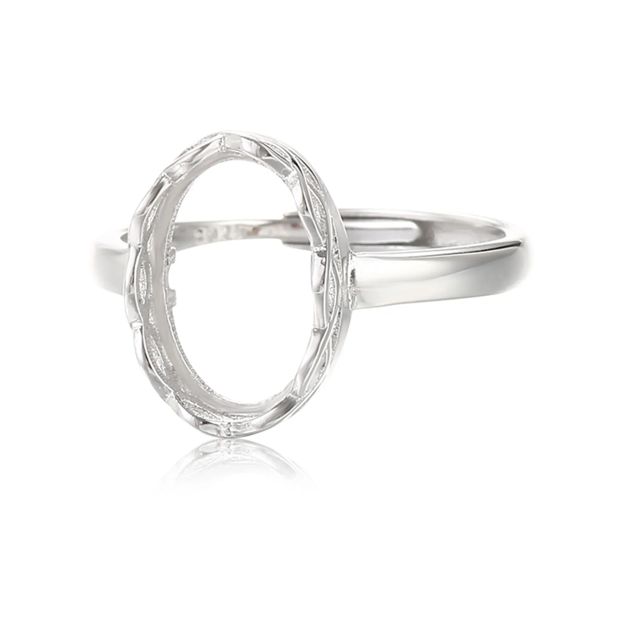 925 Silver Ring Blank for 8x12mm Oval Cabochons White Gold Plated Sterling Silver Ring Base Adjustable Ring Setting
