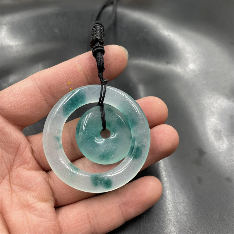 Ice jade with floral patterns, mother-and-child clasp sweater chain pendant, peace amulet