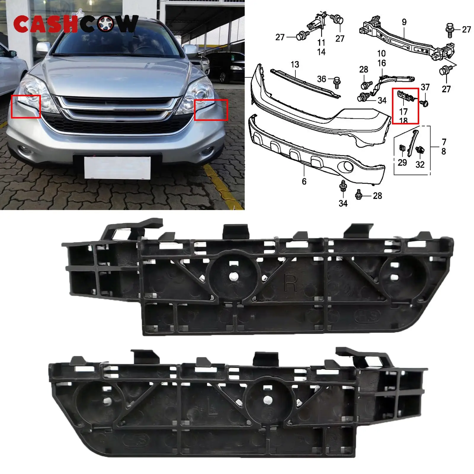 CASHCOW 71198-SWA-003 1Pair Front Left+ Right Bumper Guide Mount Bracket Grille Retainer Fit for Honda CRV CR-V 2007 - 2011