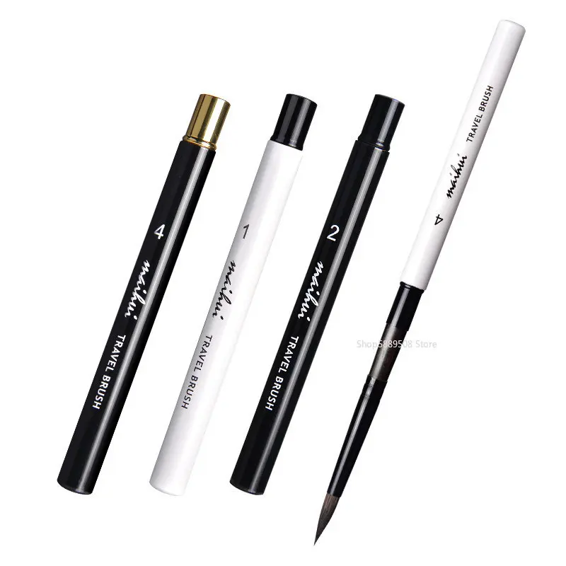 Art Raw Travel Pen Animal Hair Watercolor Brush Metal Barrel Portable Splicing Sketching Pocket Wood Brush Round Tip Outline Tip