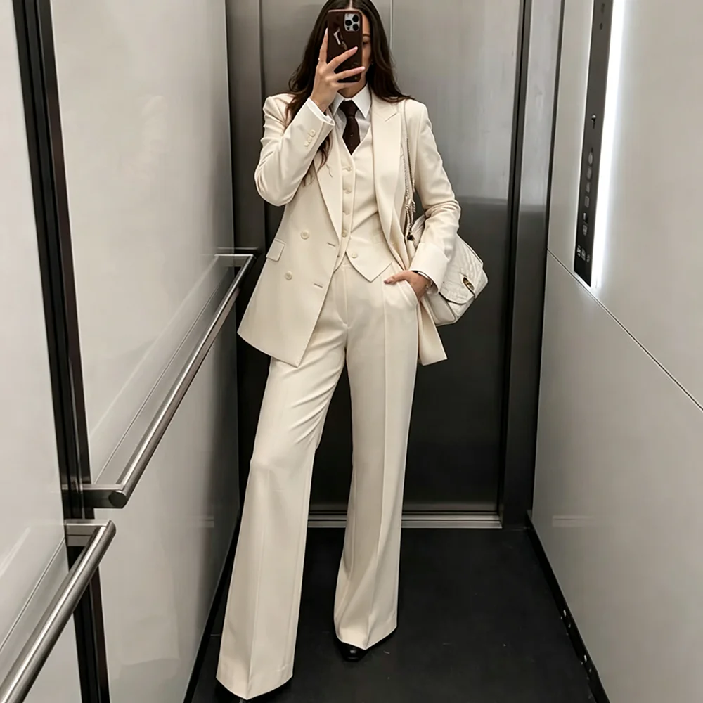 Luxury Women's Customized Color 3 Piece Suit Classic Double Breasted Blazer Vest Pants Elegant Formal Office Matching Set