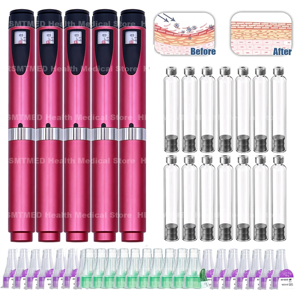 Red Reusable Accurate Dose Adjustable 60U Injection Pen 3ml Cartridge Pen Tip & Box Compatible Syringe Pen for Insulin Injection