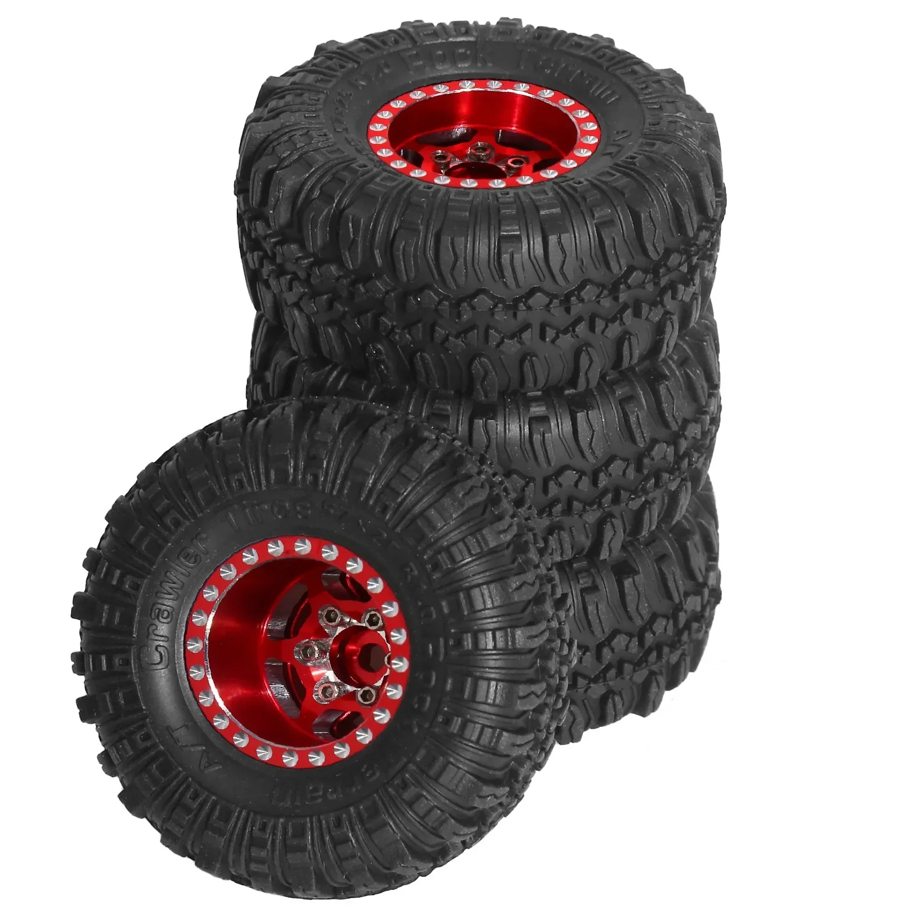 4szt 57mm 1.0" Metal Beadlock Wheel Tire Set For 1/18 1/24 RC Crawler Car TRX4M SCX24 AX24 FCX24 Upgrade Parts Accessories