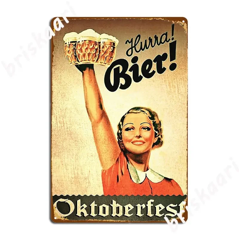 Vintage 1930s Oktoberfest Hurra Bier Metal Sign Wall Cave Living Room Painting Décor Decoration Tin sign Poster