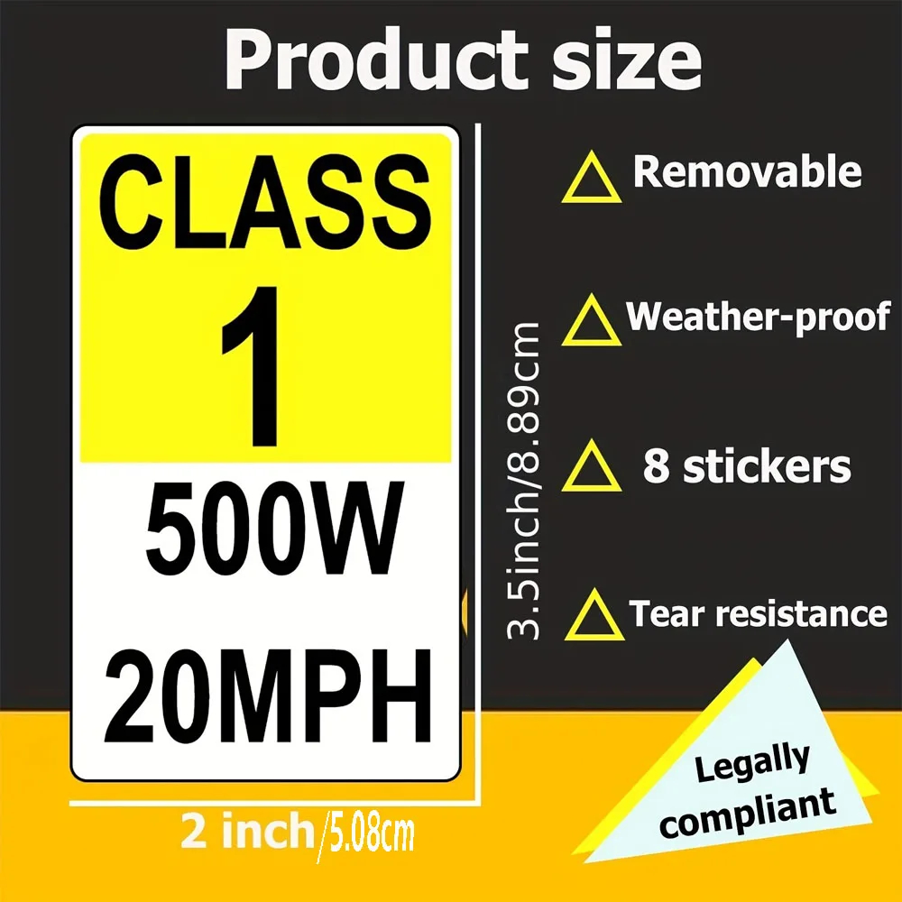 8Pcs Electric Bicycle Frame Identification Class Number Stickers Decals 2X3.5inch E-Bike Class Number Signs, Class 1 500W 20MPH