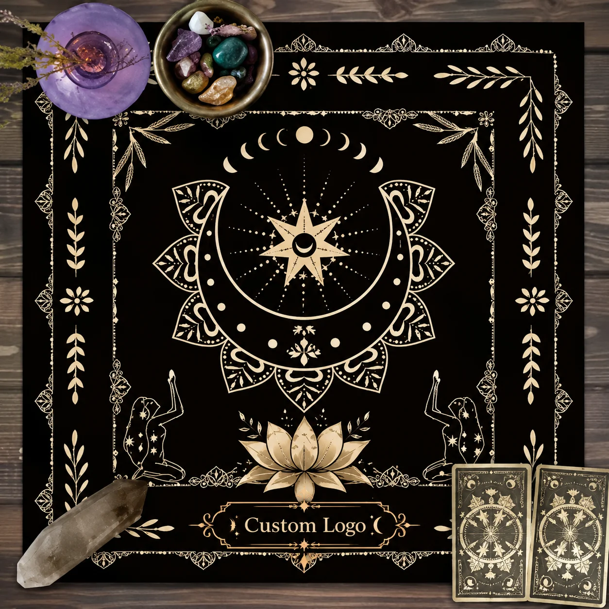 Customized Moonlight Flower Tarot Card Table Cloth, Altar Card Mat, Witchcraft Astrology Supplies, Mystical Decorative Table Mat
