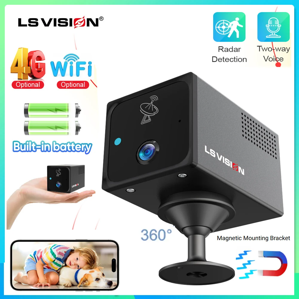 

LS VISION Movable Mini 4G WiFi Surveillance Camera With Battery Ptz Magnets Bracket Detection IR Night Monitor For Pets Baby Car