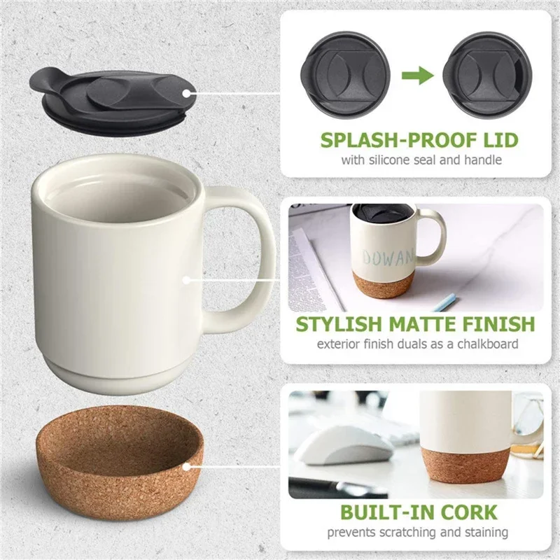 Ceramic Cork Bottom Mug with Lid Coffee Cup Thermal Insulation Cork Bottom Ceramic Milk Mug