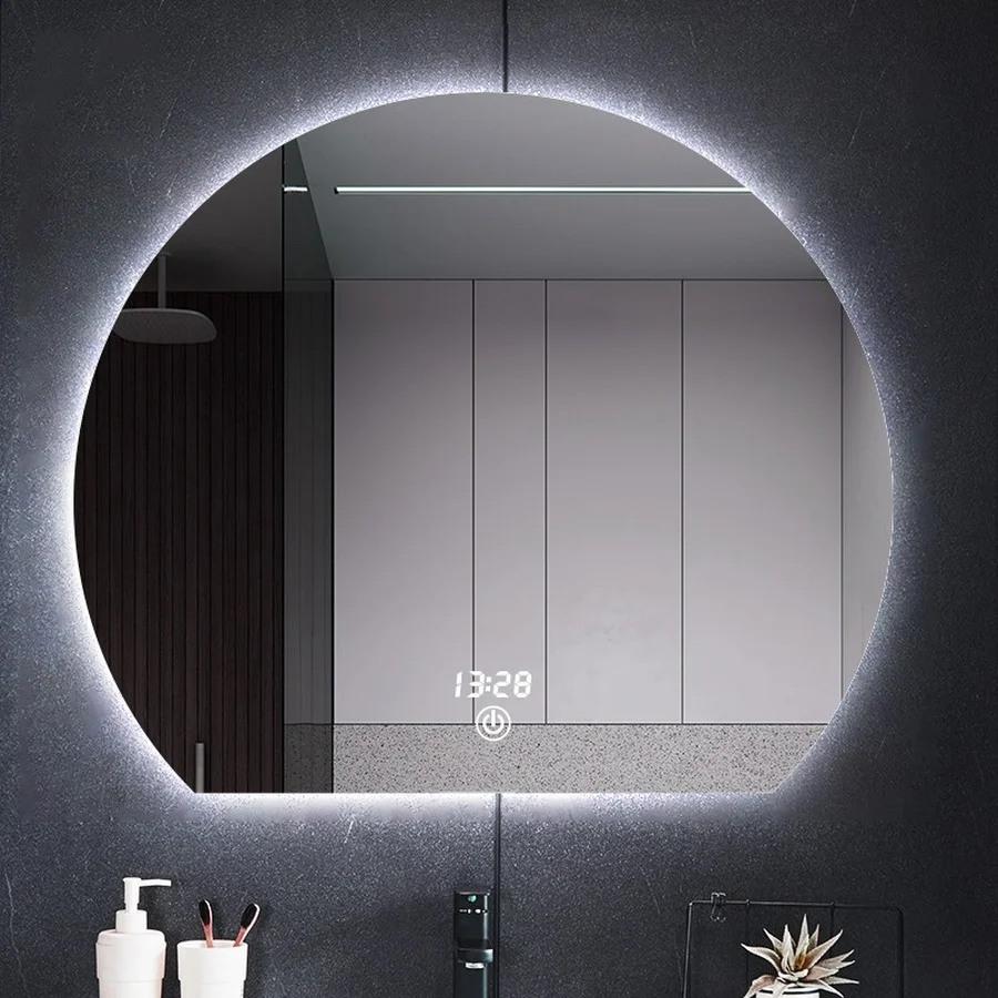 Mirror Bathroom Smart Wall Hanging Travel Modern Vanity Mirror with Led Light Touch Control Espejo Redondo Vanity Accessories