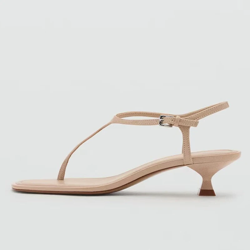 Liyke Summer Clip Toe Narrow Band Gladiator Sandal Women Fashion Ankle Buckle Strap Ladies Shoe Designer Low Heels Apricot White - view 4