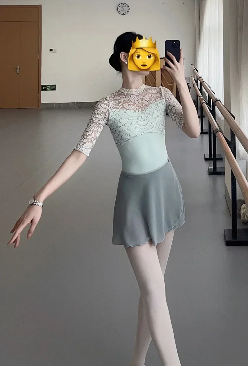 

Ballet Dance Leotard Women High Collar Dancing Jumpsuit Adult Mid Sleeve Daily Practice Ballet Dance Clothes Yoga Leotard