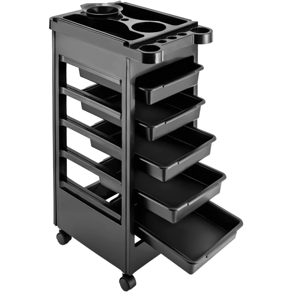 5 Drawers Beauty Rolling Trolley Utility Cart Salon Styling Station Trolley Equipment Rolling Storage Tray Cart